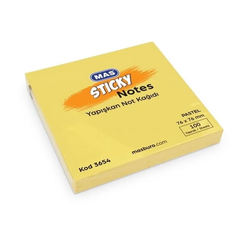 MAS 3654 POSTİT PASTEL SARI 76x76 100 YP YAPIŞKANLI NOT KAĞIDI
