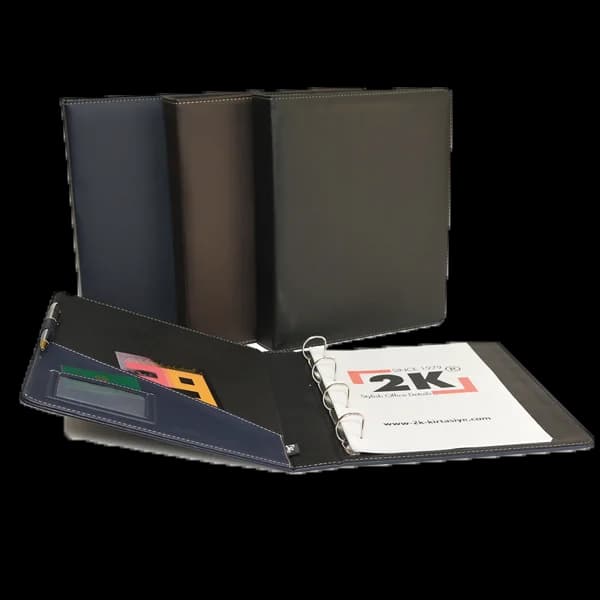 2K Sunum Klasörü 4 Halkalı Suni Deri 40 MM Siyah A5 A533S