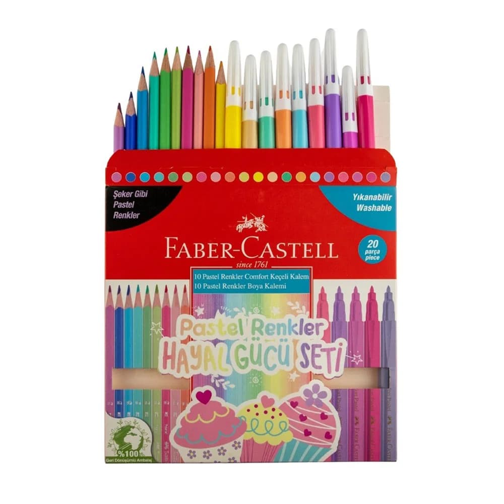 Faber-Castell Hayal Gücü Seti(10 Keçeli Kalem+10 Kuruboya) Pastel Renkler