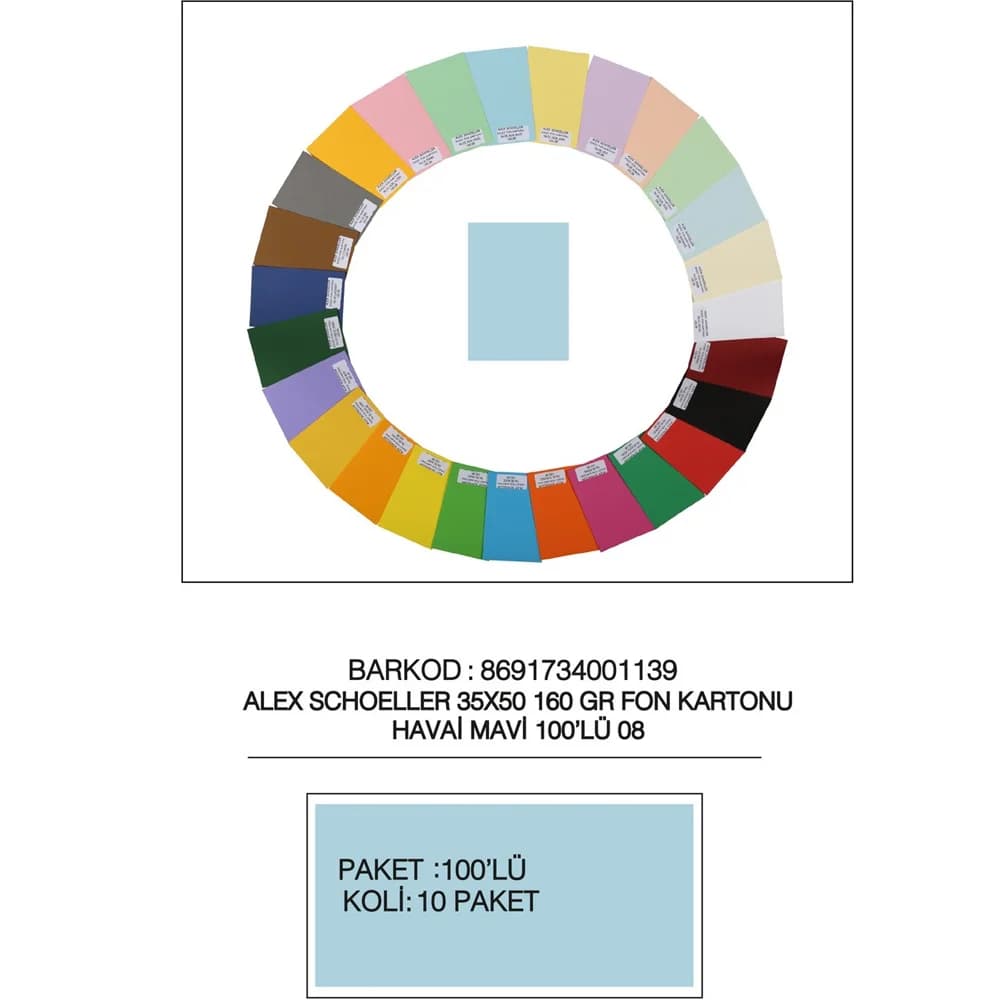 Alex Schoeller Fon Kartonu 160 GR 35x50 08 Havai Mavi