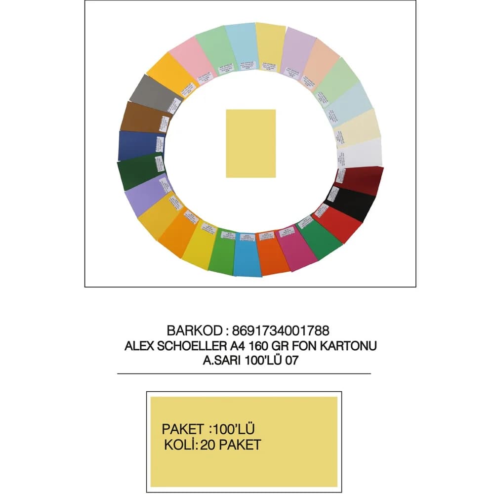 Alex Schoeller Fon Kartonu 160 GR A4 07 A Sarı