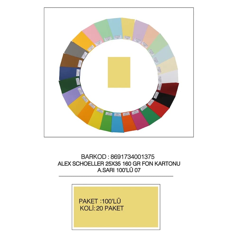 Alex Schoeller Fon Kartonu 25x35 No:07 A.Sarı 100 Lü