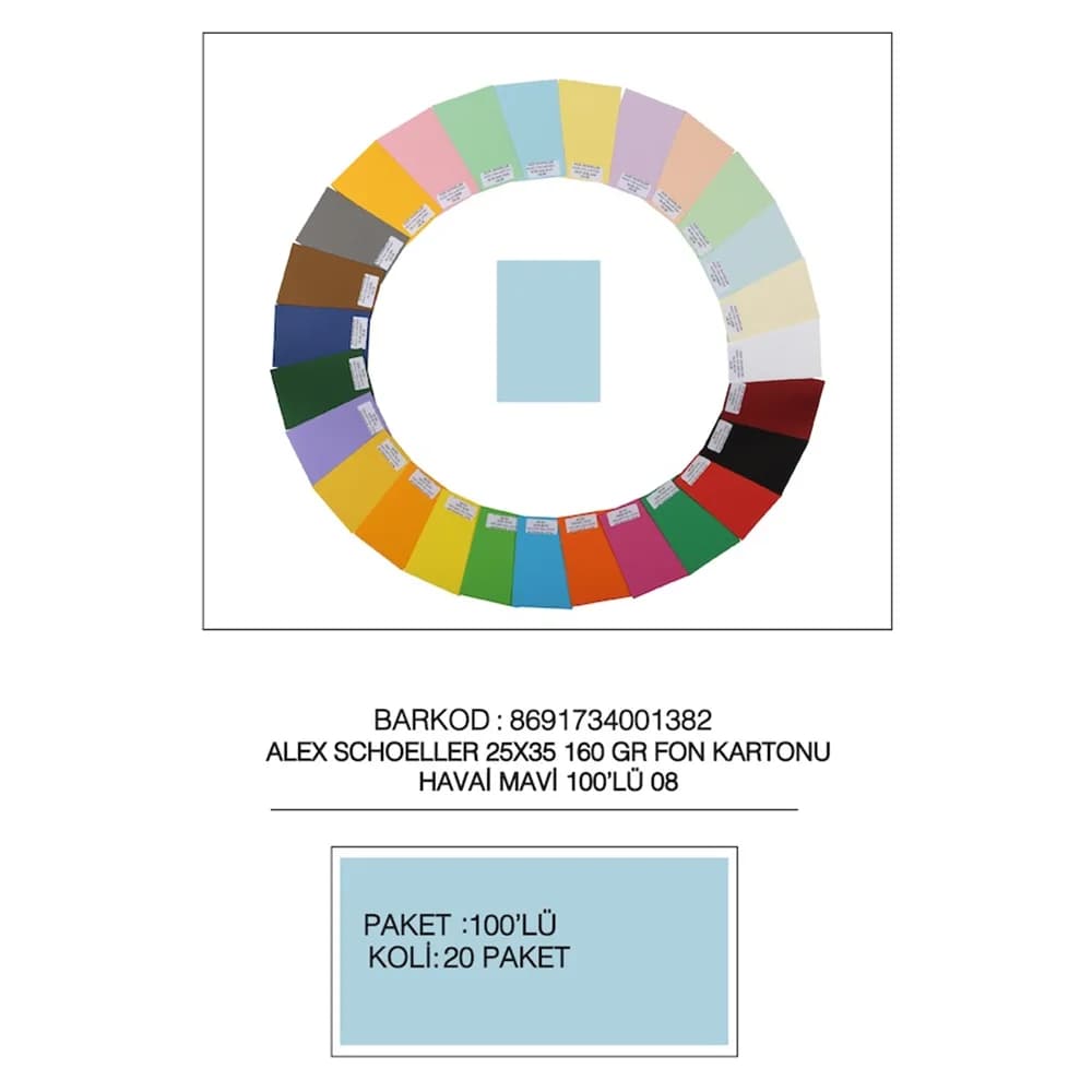 Alex Schoeller Fon Kartonu 25x35 No:08 Havai Mavi 100 Lü