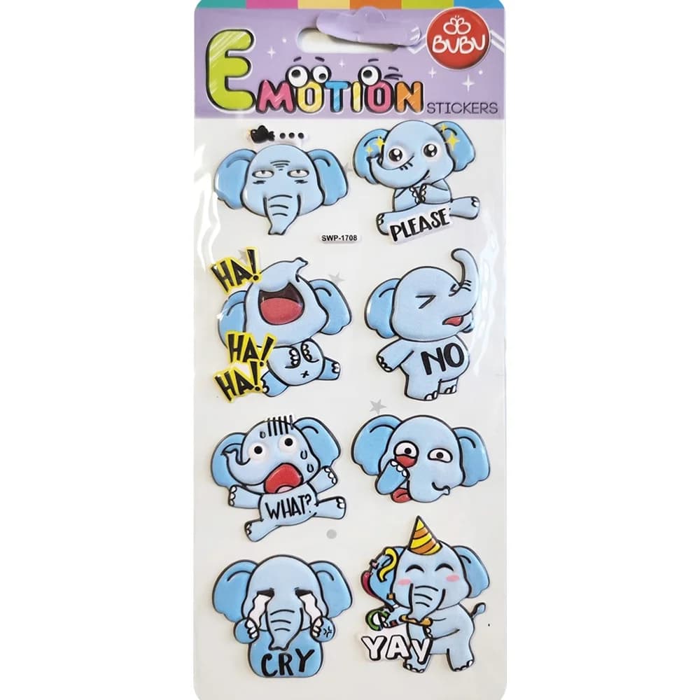 Bu-Bu Emotıons Puffy Stickers Elephants Tıgers 9x21 BUBU-SWP-1708