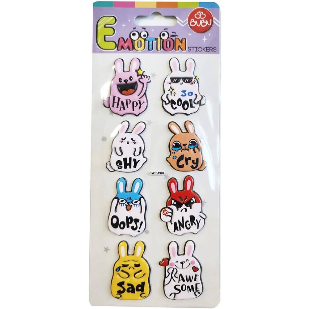 Bu-Bu Emotıons Puffy Stickers Rabbıt &amp; Message 9x21 BUBU-SWP-1904