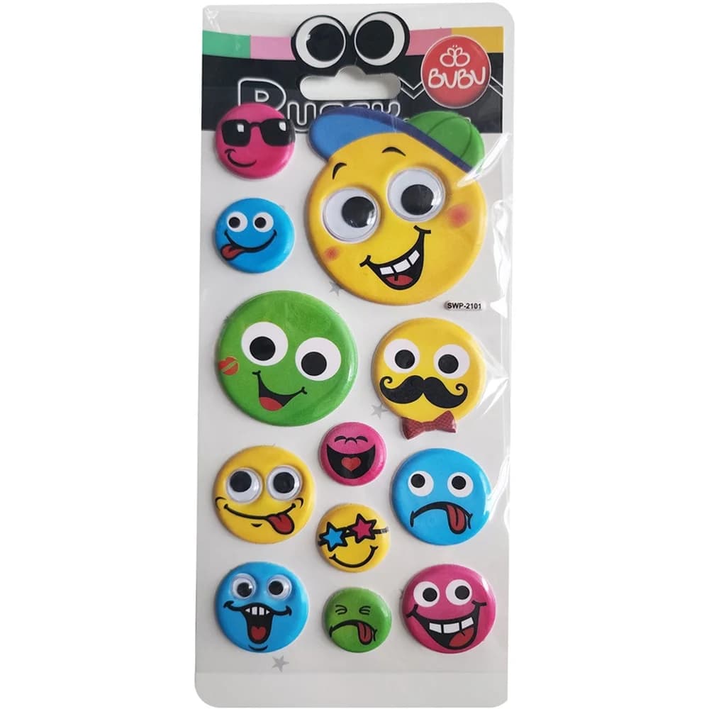 Bu-Bu Puffy Stickers Oynar Gözlü Gülen Yüzler 9x21 BUBU-SWP-2101