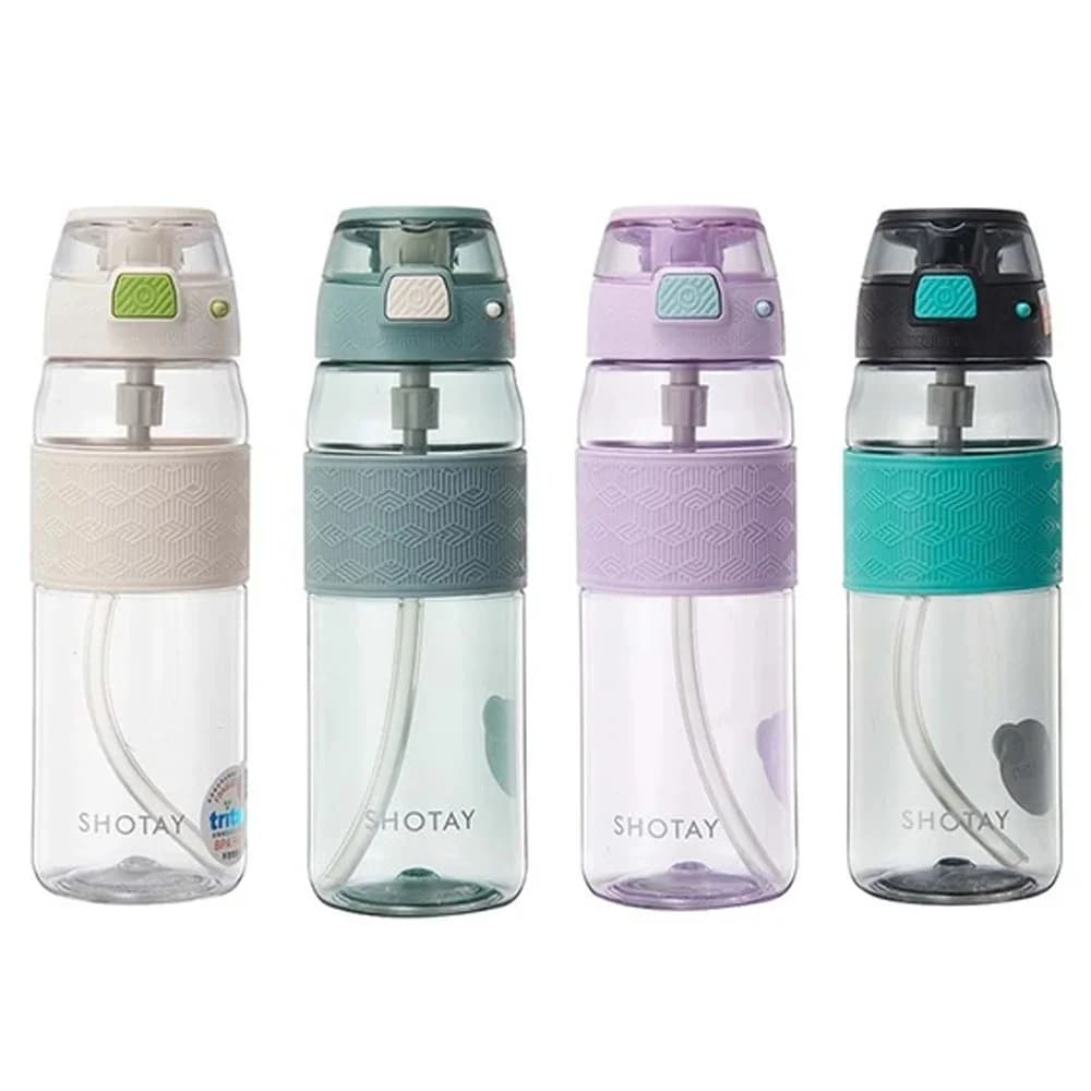 Shotay Matara Şeffaf Kapaklı Şeritli Trıtan 600 ML SHT-ST-7202