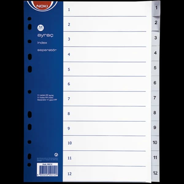 Noki Seperatör 1-12 Rakamlı Plastik A4 59212