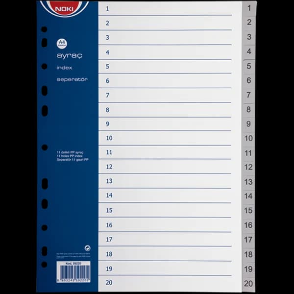 Noki Seperatör 1-20 Rakamlı Plastik A4 59220