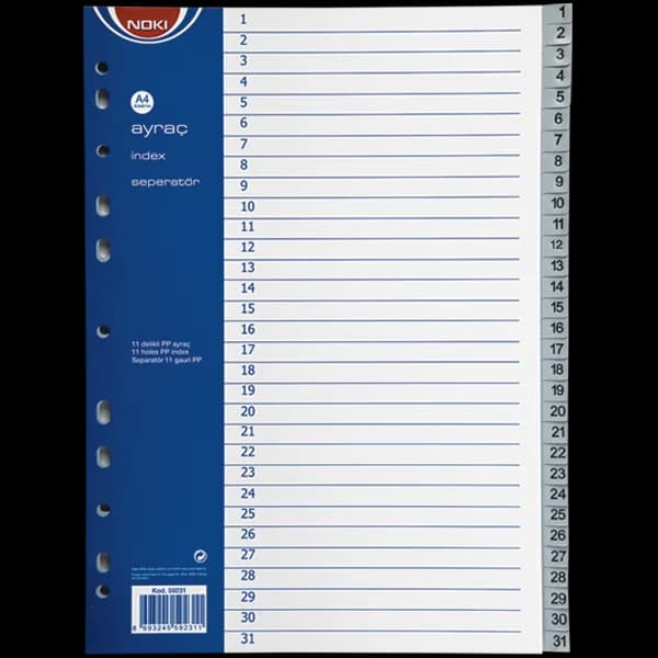 Noki Seperatör 1-31 Rakamlı Plastik A4 59231