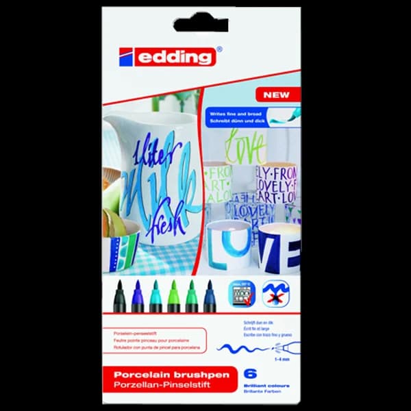 Edding Porselen Kalemi Fırça Uçlu 1-4 MM 6 LI Soğuk Renkler 4200