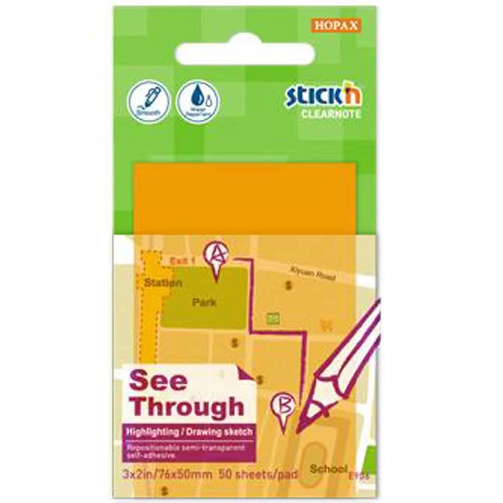 Hopax Stıckn Yapışkanlı Not Kağıdı Yarı Saydam 50 YP 76x51 Neon Turuncu 21706