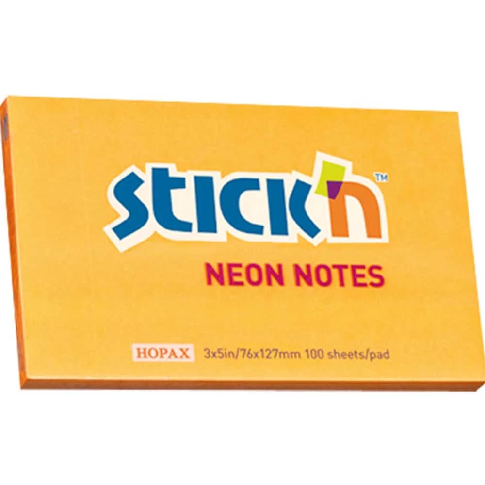 Hopax Stıckn Yapışkanlı Not Kağıdı Neon Turuncu 76x127 MM 100 YP HE21168