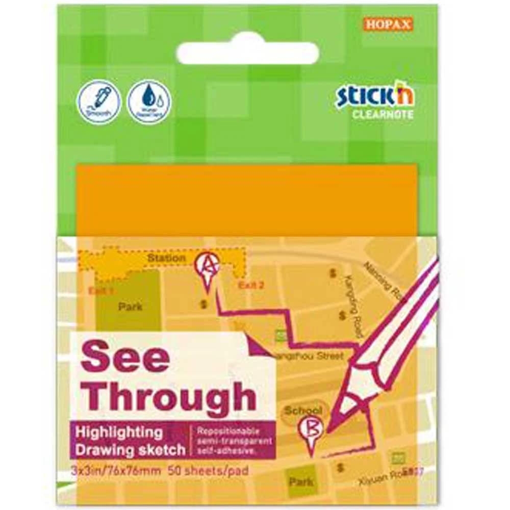 Hopax Stickn Yapışkanlı Not Kağıdı 76x76 Yarı Saydam Neon Turuncu 50 YP 2171