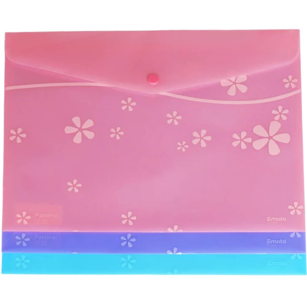 Smato Çıtçıtlı Evrak Zarfı Mat Çiçek Desenli Mavi W7542