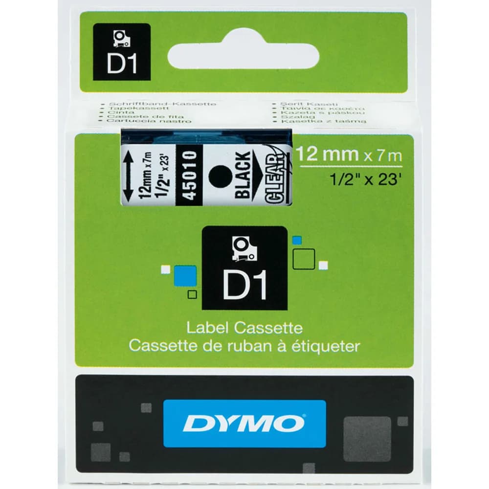 Dymo D1 Şerit Standart 12 MMx7 MT Şeffaf Üzerine Siyah 45010 S0720500