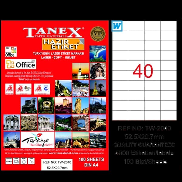 Tanex Laser Etiket 100 YP 52x29 Laser-Copy-Inkjet TW-2040
