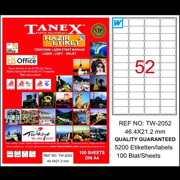 Tanex Laser Etiket 100 YP 46.4x21.2 Laser-Copy-Inkjet TW-2052
