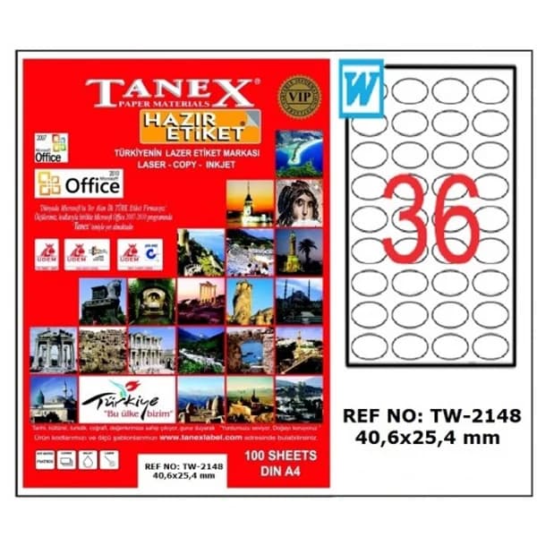 Tanex Laser Etiket 100 YP 40x25 Laser-Copy-Inkjet TW-2148