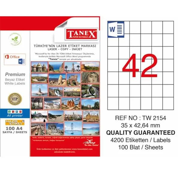 Tanex Laser Etiket 100 YP 35x42 Laser-Copy-Inkjet TW-2154