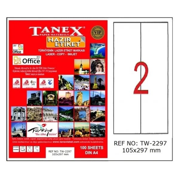 Tanex Laser Etiket 100 YP 105x297 Laser-Copy-Inkjet TW-2297