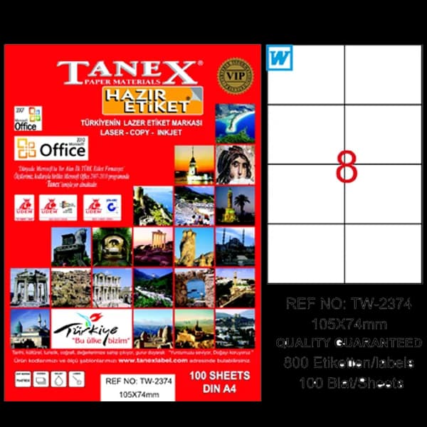 Tanex Laser Etiket 100 YP 105x74.25 Laser-Copy-Inkjet TW-2374
