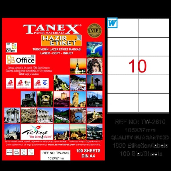 Tanex Laser Etiket 100 YP 105x57 Laser-Copy-Inkjet TW-2610