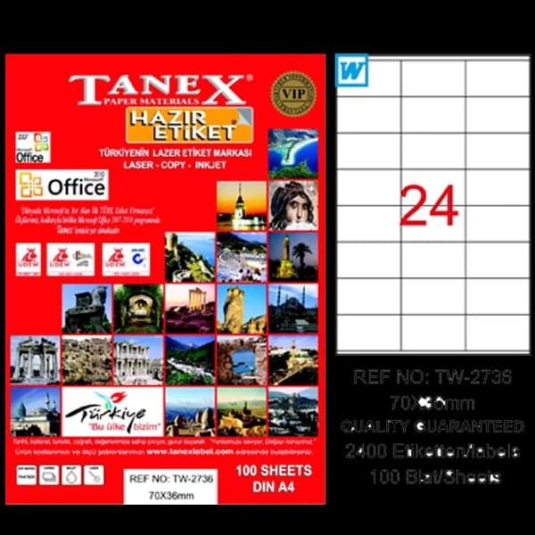 Tanex Laser Etiket 100 YP 70x36 Laser-Copy-Inkjet TW-2736