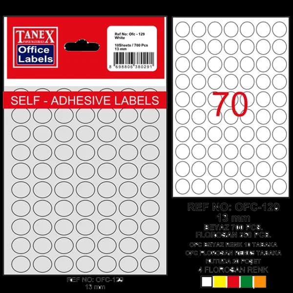 Tanex Ofis Etiketi Poşetli Yuvarlak OFC-129