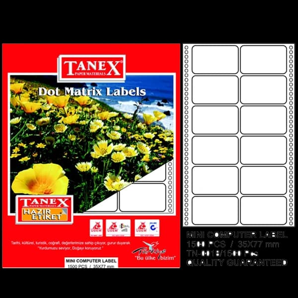 Tanex Sürekli Form Etiket 1500 LÜ 35x77 TN 0018