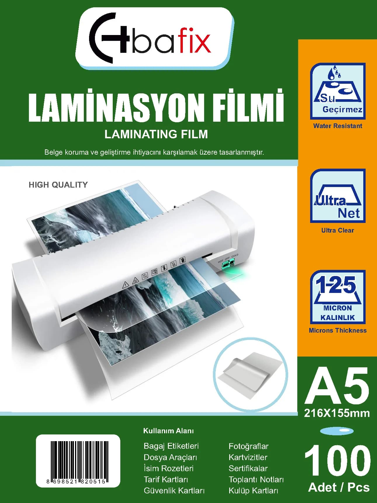 Bafix Laminasyon Filmi A5 125 MIC 216x155