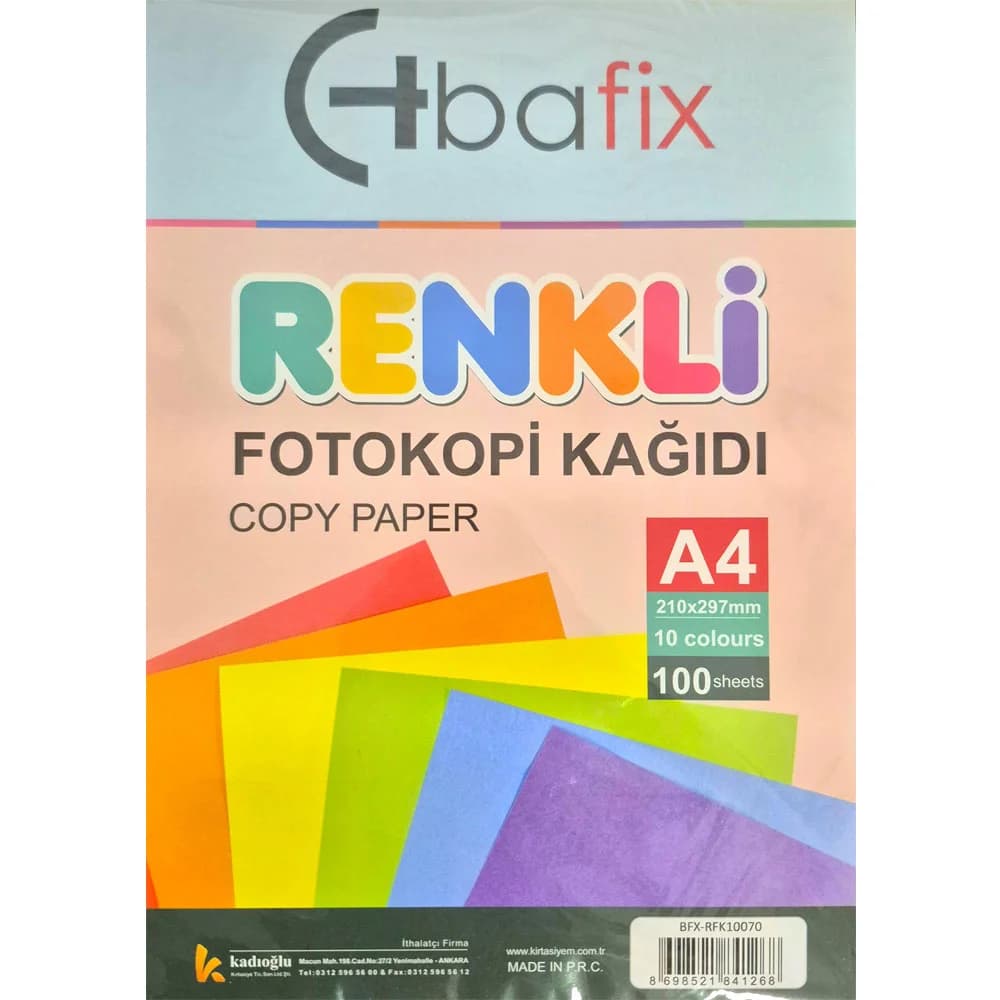 Bafix Renkli Fotokopi Kağıdı, 100 Lük, 10 Renk Karışık