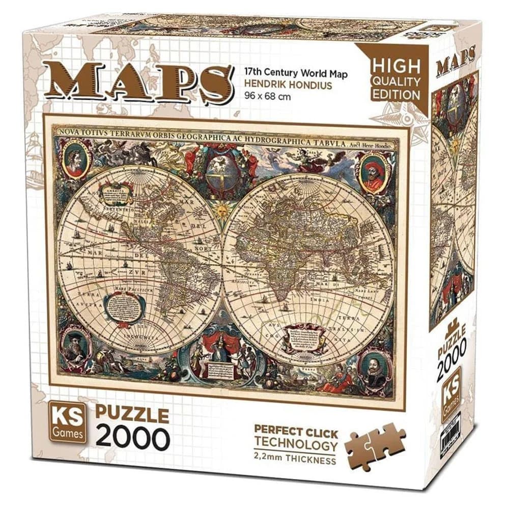 Ks Games Puzzle 2000 Hendrik Hondius Vintage World Map 22529