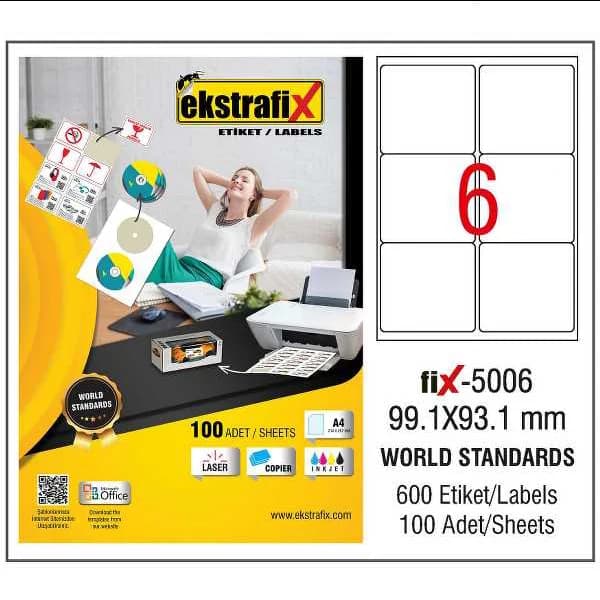 Ekstrafix Laser Etiket 100 YP 99.1x93.1 Laser-Copy-Inkjet FİX-5006