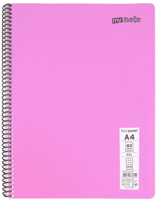 MYNOTE DEFTER FLEX PASTEL PP KAPAK SPİRALLİ A4 72 YP ÇİZGİLİ MFXPA-A472-Ç