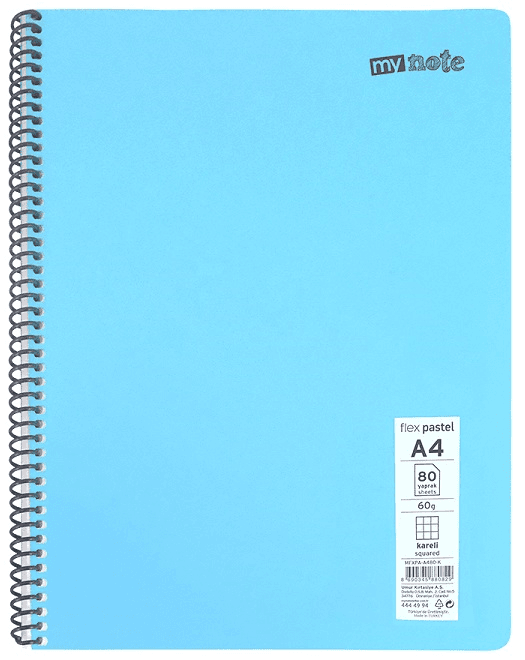 MYNOTE DEFTER FLEX PASTEL PP KAPAK SPİRALLİ A4 72 YP DÜZ MFXPA-A472-ÇZ