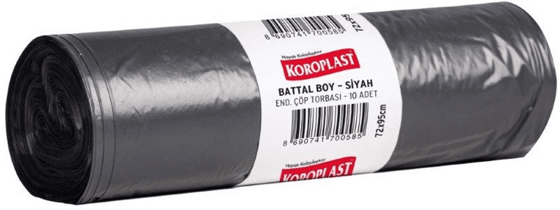 KOROPLAST ÇÖP TORBASI ENDÜSTRİYEL BATTAL SİYAH 72x95 400 GR 10 LU 62 MİC. ST01500480-01500289