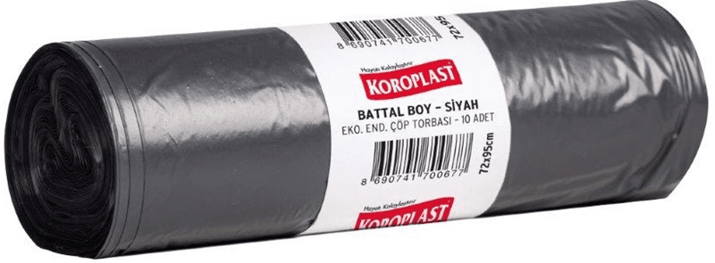 KOROPLAST ÇÖP TORBASI EKO END.SİYAH BATTAL 72x95 300 GR 10 LU 46 MİC. ST01500481-ST1500295