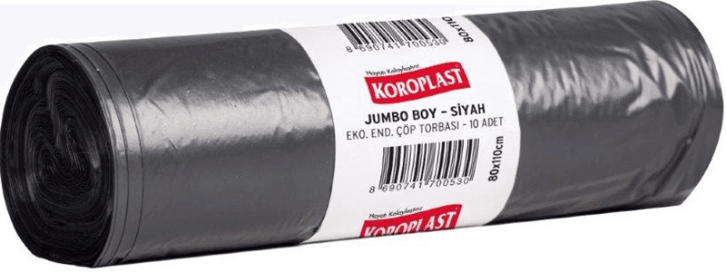 KOROPLAST ÇÖP TORBASI EKO END. SİYAH JUMBO 80x110 300 GR 10 LU 35 MİC. ST01500477-ST1500285