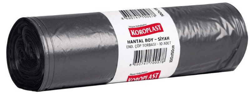 KOROPLAST ÇÖP TORBASI ENDÜSTRİYEL HANTAL SİYAH 100x150 1000 GR 10 LU 71 MİC. ST01500290
