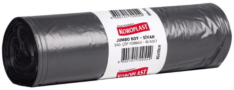 KOROPLAST ÇÖP TORBASI ENDÜSTRİYEL JUMBO SİYAH 80x110 400 GR 10 LU 48 MİC. ST01500287-ST1500592