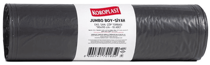 KOROPLAST ÇÖP TORBASI EKO SANAYİ JUMBO SİYAH 80x110 600 GR 10 LU 70 MİC. ST01500344