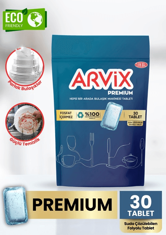 ARVIX BULAŞIK MAKİNESİ DETERJANI TABLET PREMIUM 30 LU