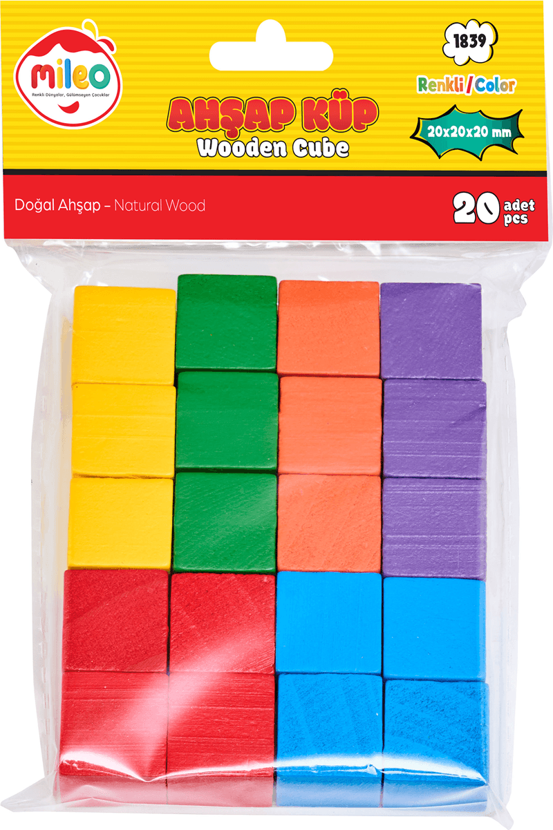 MİLEO AHŞAP KÜP 20 X 20 X 20 MM RENKLİ 1839