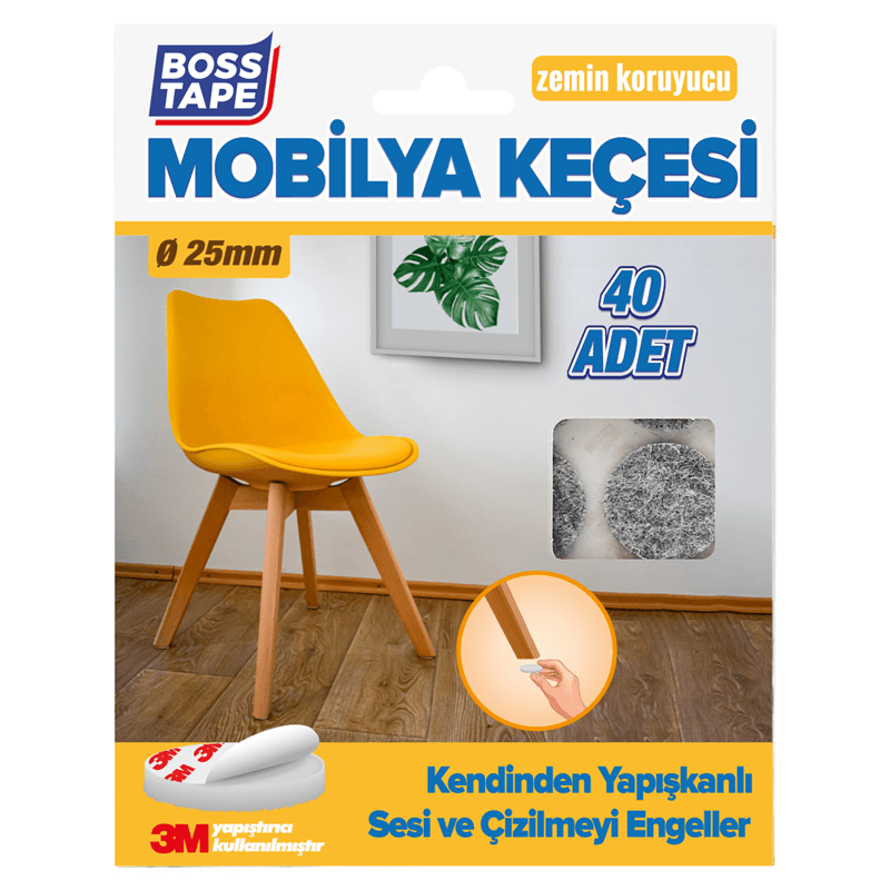 BOSS TAPE MOBİLYA KEÇESİ YUVARLAK 25 MM 40 ADET GRİ BT-03016