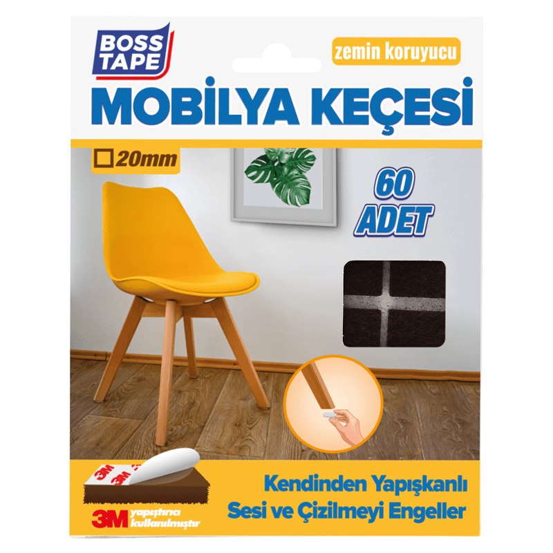 BOSS TAPE MOBİLYA KEÇESİ KARE 20x20 MM 60 ADET KAHVERENGİ BT-03023