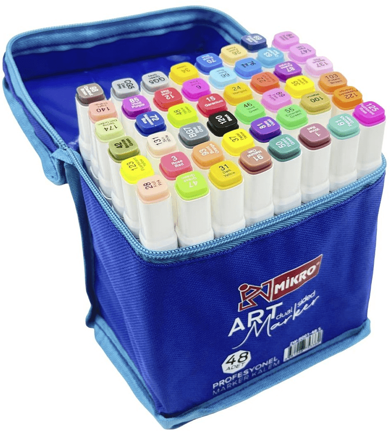 MİKRO PERMANENT MARKER ZW8001-48S ART ÇİFT TARAFLI ÇANTALI 48 Lİ