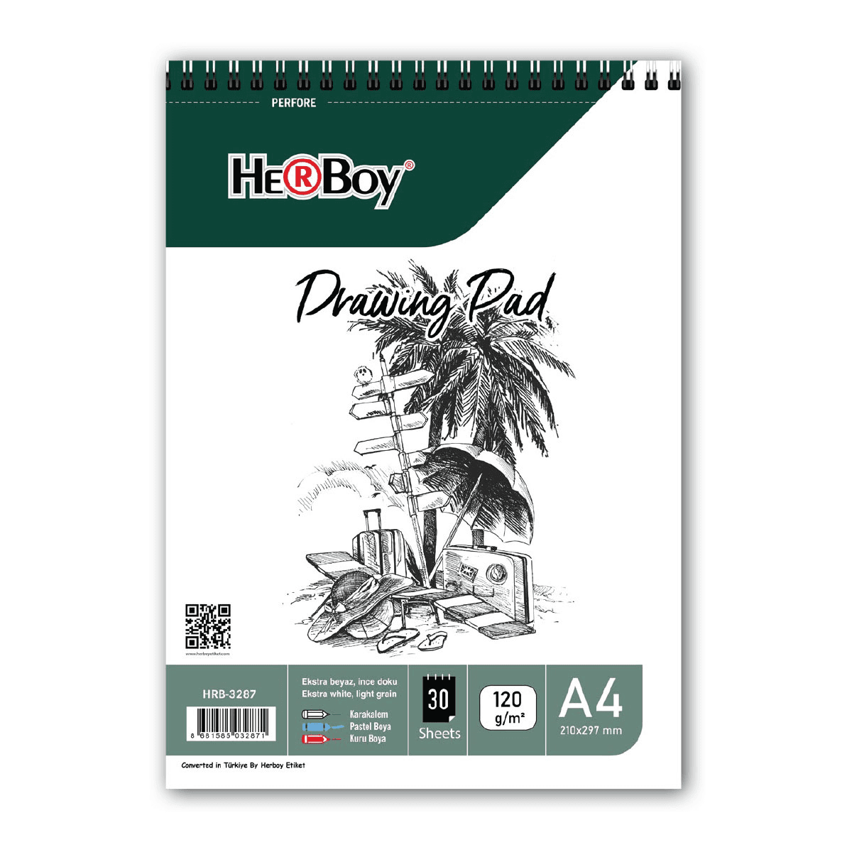 HERBOY SPİRALLİ DRAWING PAD A4 120 GR 30'LU  HRB-3287