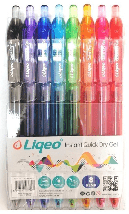 LIQEO JEL KALEM INSTANT DRY 0.7 8 Lİ G-7008B-8PVC