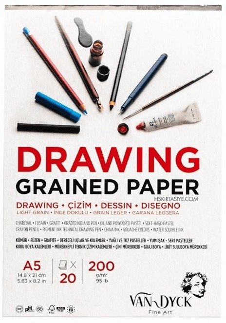 VAN DYCK ÇİZİM BLOĞU DRAWING GRAINED PAPER A5 200 GR 20 YP VD20015
